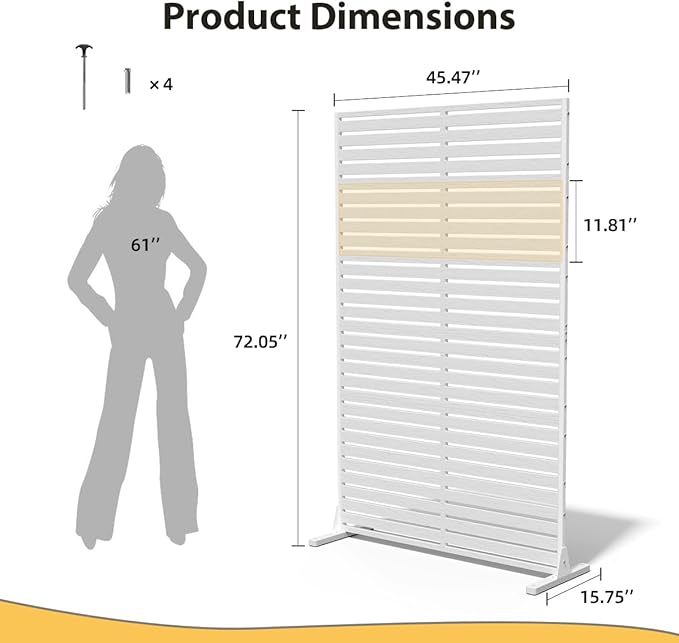 Outdoor Privacy Screen 72" H×47" W HDPE Freestanding Decorative Privacy Fence with Steel Poles and Stand 6 Panel, Air Conditioner Fence Panels, Privacy Screen for Patio Backyard,Balcony, Pool