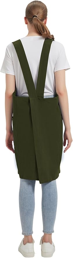 Cotton Linen Apron Cross Back Baking Cooking Gardening Apron for Women with Pockets Pinafore Dress