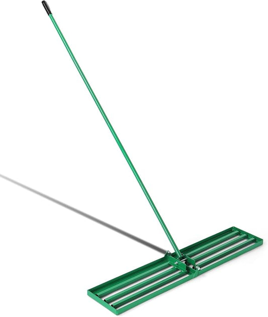 VINGLI Iron Lawn Leveling Rake 30in for Soil Sand Composs, Extended Handle, 180°Rotation Head, with All Handwares, for Yard Garden Golf Field, Green (30in)