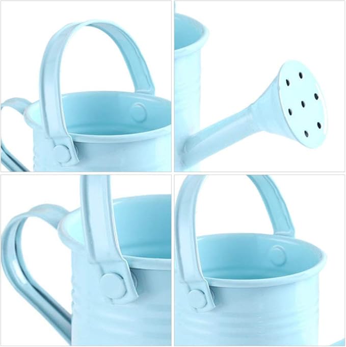 2Pcs Kids Watering Pot Metal Waterbottle Creative Watering Tin Small Watering Can Iron Sprinkling Kettle Portable Watering Can (Light Blue 2PCS)