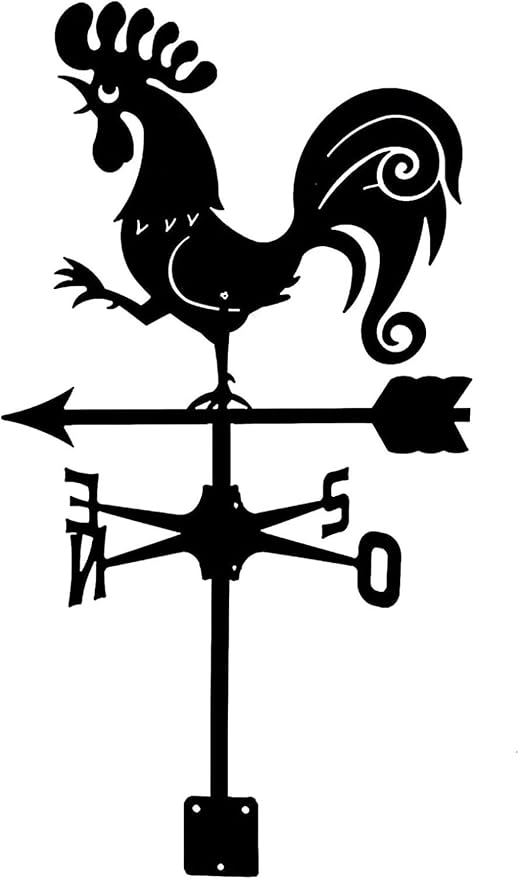 Rooster Weathervane Silhouette Art Black Metal Cock Wind Vanes Indicator Kit Outdoor Bracket for Garden Roof Yard Building (H)