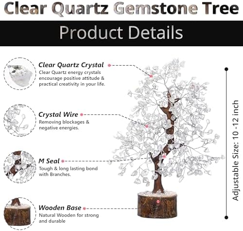 Clear Quartz Crystal Trees for Home Decor, Office Desk Decoration, Chakra Healing Crystals and Stone for Positive Energy, Money, Good Luck, Tree of Life Spiritual for Women and Mom