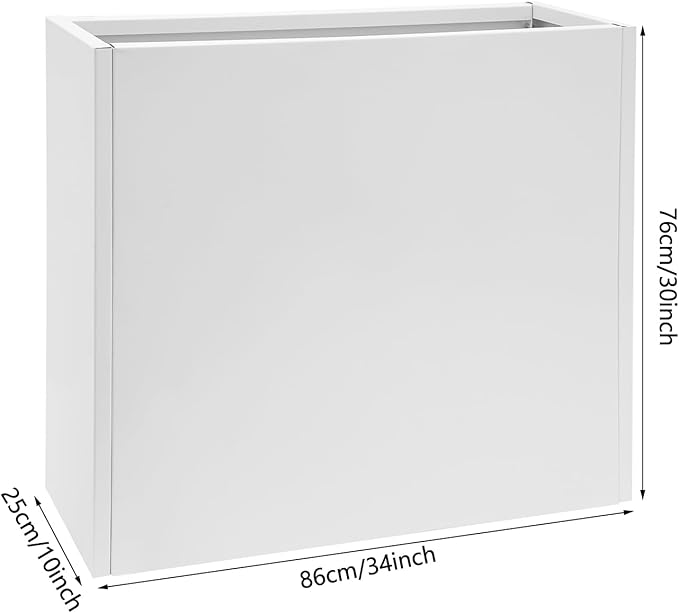 Metal Planter Box, Tall Rectangular Raised Garden Bed with Removable Shelf and Drainage Holes, Modern Steel Garden Planter, Flower Planter Boxes for Patio, Yard & Porch, Outdoor (White, 34*10*30in)