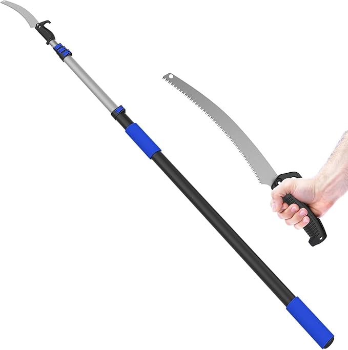 36FT Pole Saw, Telescoping Tree Trimmer with 7-30FT Extension Pole, Manual Branches Pruner for Backyard, Blue