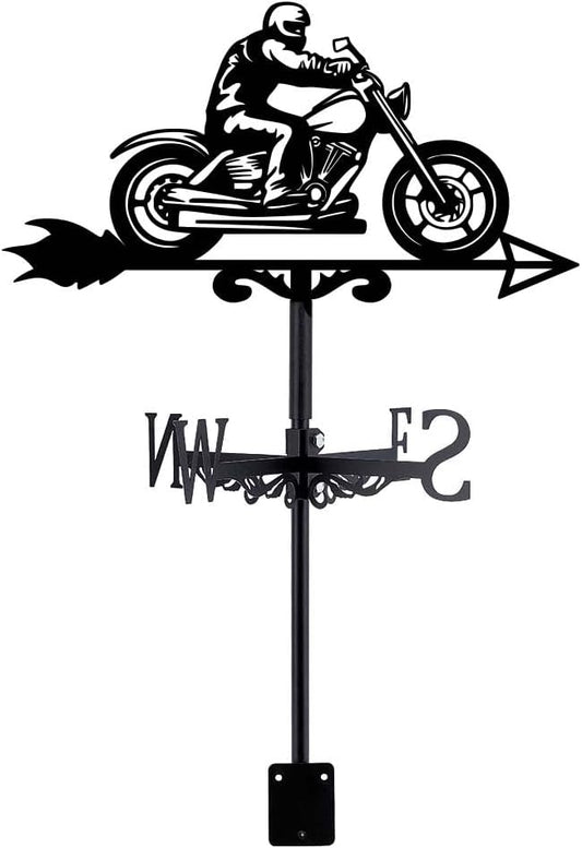SUPERDANT Motorcycle Man Weather Vane Retro Motorcycle Wind Vanes for Yard Metal Weathervane Roof Mount for Gardens Outside Black Weathervanes Farmhouse Garage Barn Sheds Patio Decorations