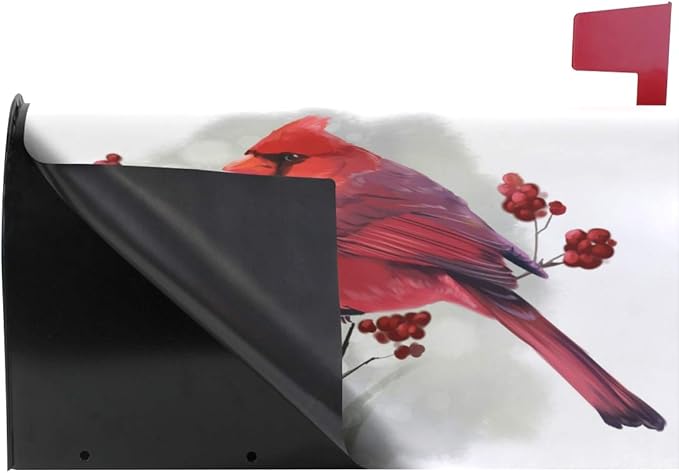 ALAZA Christmas Winter Bird Red Cardinal Magnetic Mailbox Cover New Year Standard Size for Garden Yard Outdoor Decorations-18 x 20.8"