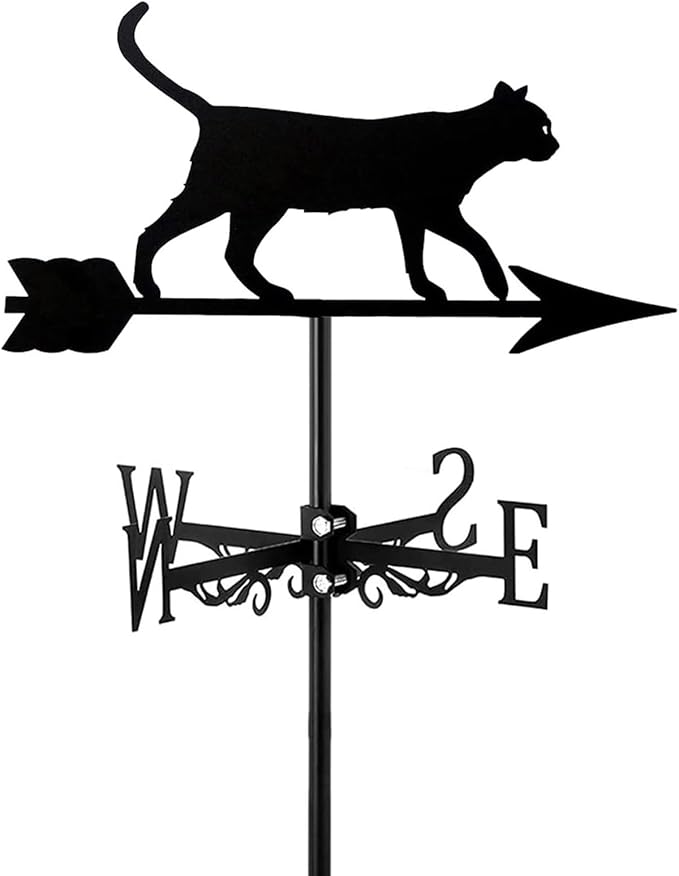 Metal Roof Black Cat Weathervane Durable Animals Ornament Wind Vane Wind Measuring Tool Weathercock for Garden Decoration Outdoor Farmhouse Farm Barn Sheds Patio Halloween