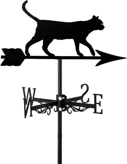 Metal Roof Black Cat Weathervane Durable Animals Ornament Wind Vane Wind Measuring Tool Weathercock for Garden Decoration Outdoor Farmhouse Farm Barn Sheds Patio Halloween