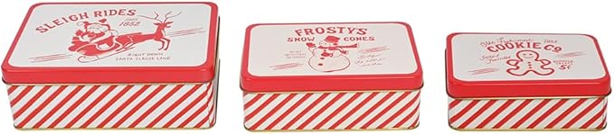 Christmas Cookie Tin Set of 3 Decorative Metal Storage Tin Boxes with Lids for Home Decor Memory Boxes for Keepsakes and Photos(GreyRed)