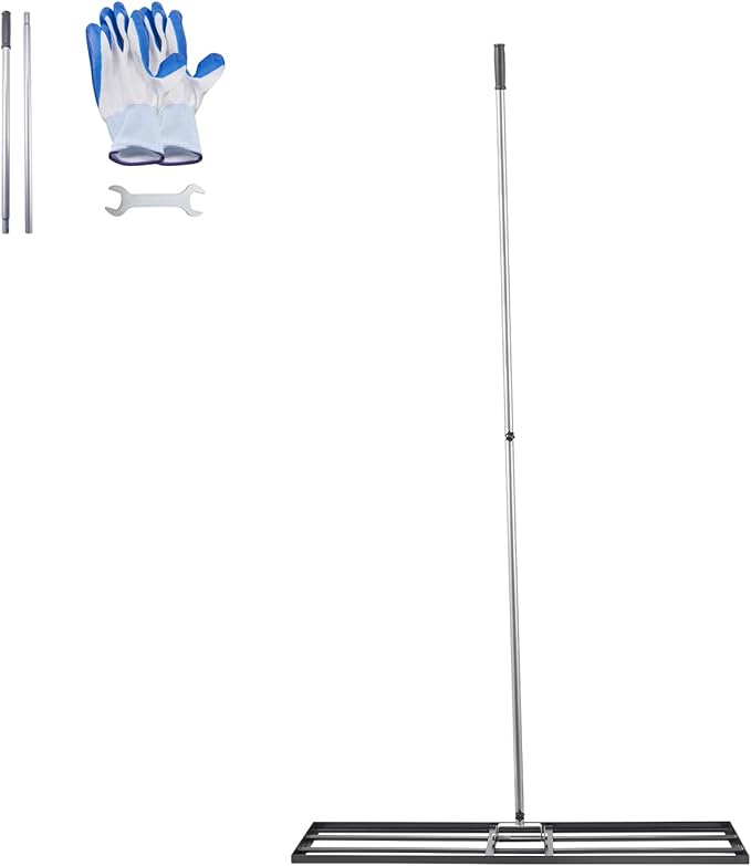 VEVOR Lawn Leveling Rake, Lawn Leveler with 83.9 in Handle, 48x10 in Ground Plate, Rust-Resistant Carbon Steel Soil Leveler, 2 Heights Adjustable, Effort Saving Lawn Leveling Tool for Yard Golf Court