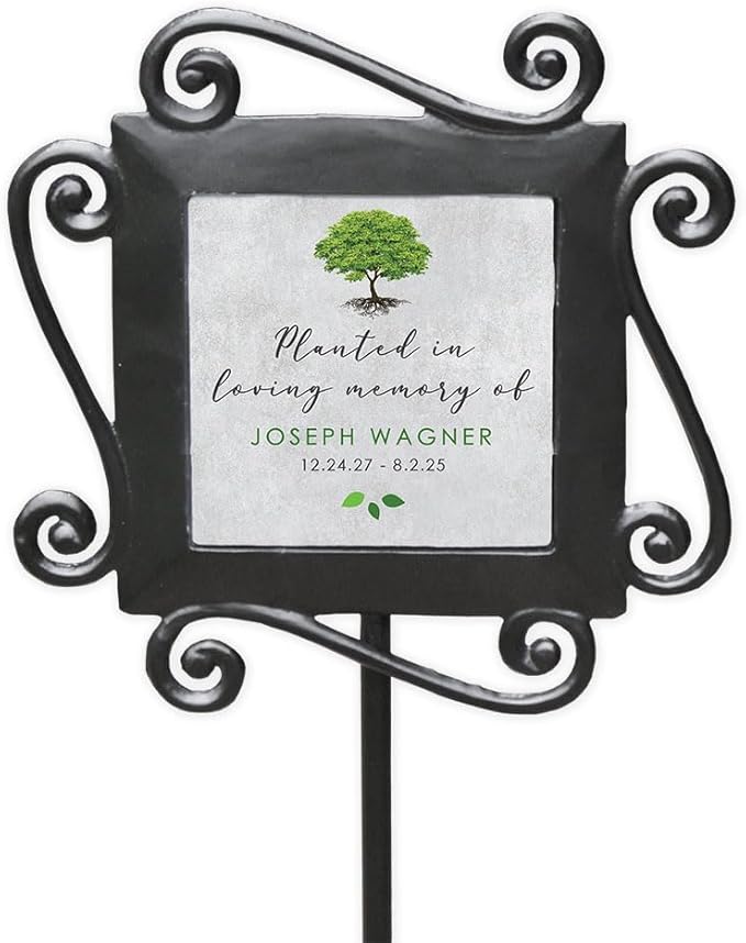 Personalized Memorial Garden Stake with Tree Artwork for Outdoor Tribute