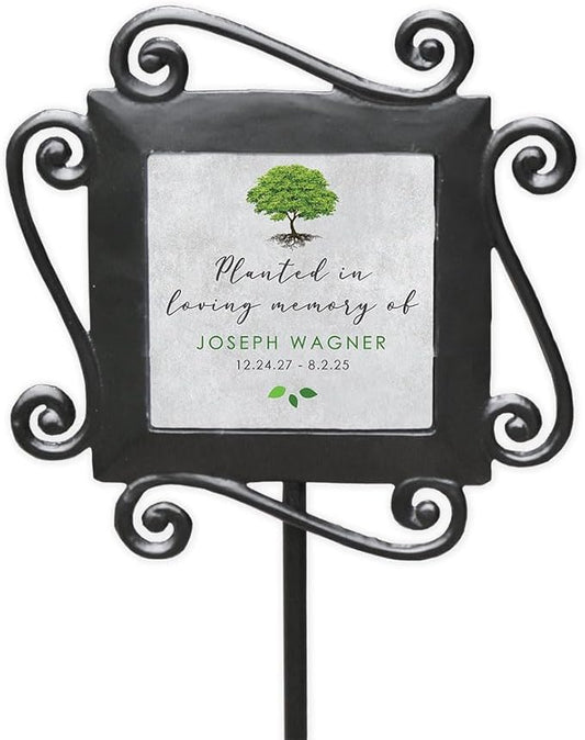 Personalized Memorial Garden Stake with Tree Artwork for Outdoor Tribute