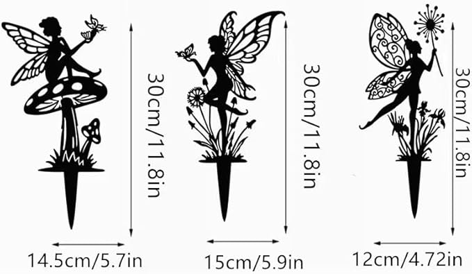 Fairy Decorative Garden Stakes Decorative Set Fairies for Fairy Garden Black Metal 3P