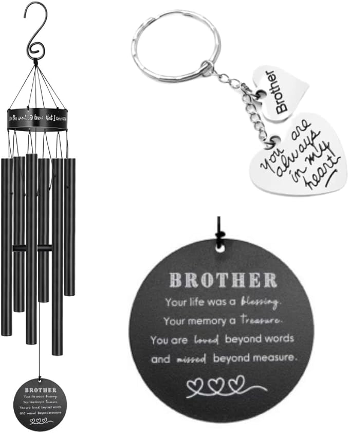 Memorial Wind Chimes for Loss of Loved One Prime, Outdoor Memory Chimes Mom, Dad, Grandma, Wife, Personalized Bereavement Windchimes, Sympathy Remembrance Chime, Windchime Gift (Brother Memorial)