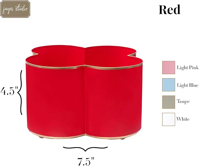 Jaye's Studio Mattie Quatrefoil Planter with Gold Trim, Metal Cachepot Planter, Decorative Flower Pots, Indoor Plant Pots for Living Room, Bedroom, Kitchen, Office, Clover Decor (Red, 5x8)