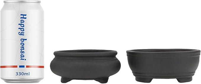 Bonsai Planter 2 pc 3.9" + 4.1" Unglazed Round Ceramic Succulent Pots Set