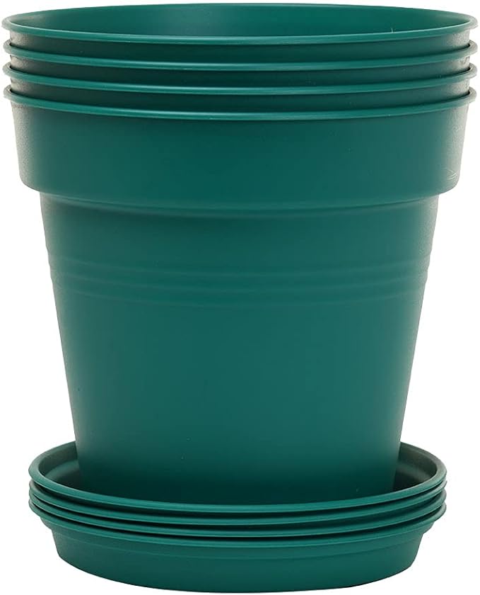 Mintra Home Garden Pots 4pk - Flowers, Herbs, Plants, Indoor, Outdoor, Colorful, Wholesale, Bulk (Forest Green, 19cm Diameter (7.5in))