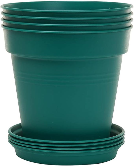 Mintra Home Garden Pots 4pk - Flowers, Herbs, Plants, Indoor, Outdoor, Colorful, Wholesale, Bulk (Forest Green, 19cm Diameter (7.5in))