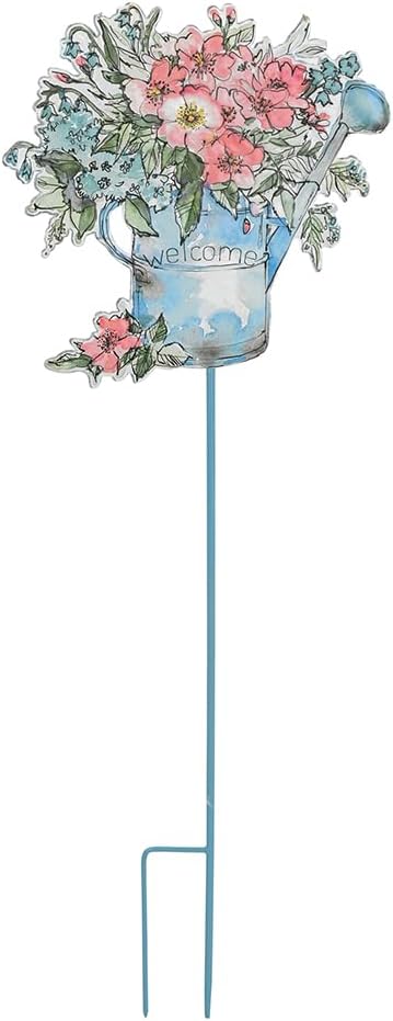 All Chic Garden Decor for Outside, 29” Decorative Garden Stakes Metal Embossed Watering Can with Flowers for Spring Decor, Yard Art Stakes for Outdoor Lawn Backyard Porch Pathway Decorations