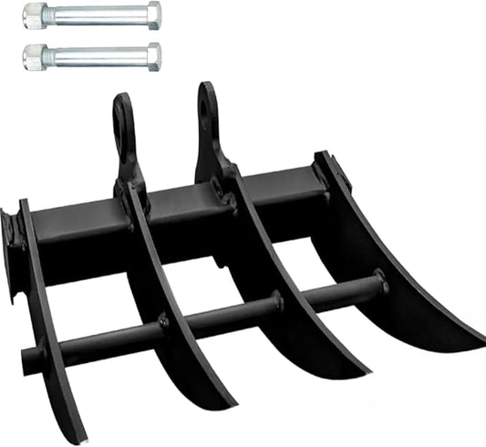 Small Digger Rake, Mini Excavator Rake, Backhoe Attachment, for 1T to 1.5T Excavators, 90MM/3.54in Span, 25MM/0.98in Hole Diameter, 90MM/3.54in Central Wheelbase