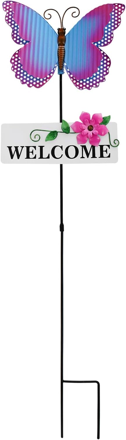 Veclotch Metal Butterfly Garden Stake,Rustic Butterfly Decorative Yard Stakes Metal Yard Art Ornaments Welcome Sign Outdoor Spring Garden Decor Patio Lawn Porch Pathway Decor (Butterfly)