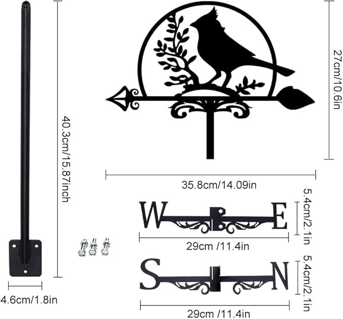 SUPERDANT Northern Cardinal Weathervane Wrought Iron Wind Vane Bird Animal Metal Weather Vane Roof Garden Direction Sign Weathercock Outdoor Farmhouse Decoration Garden Wind Measuring Tool