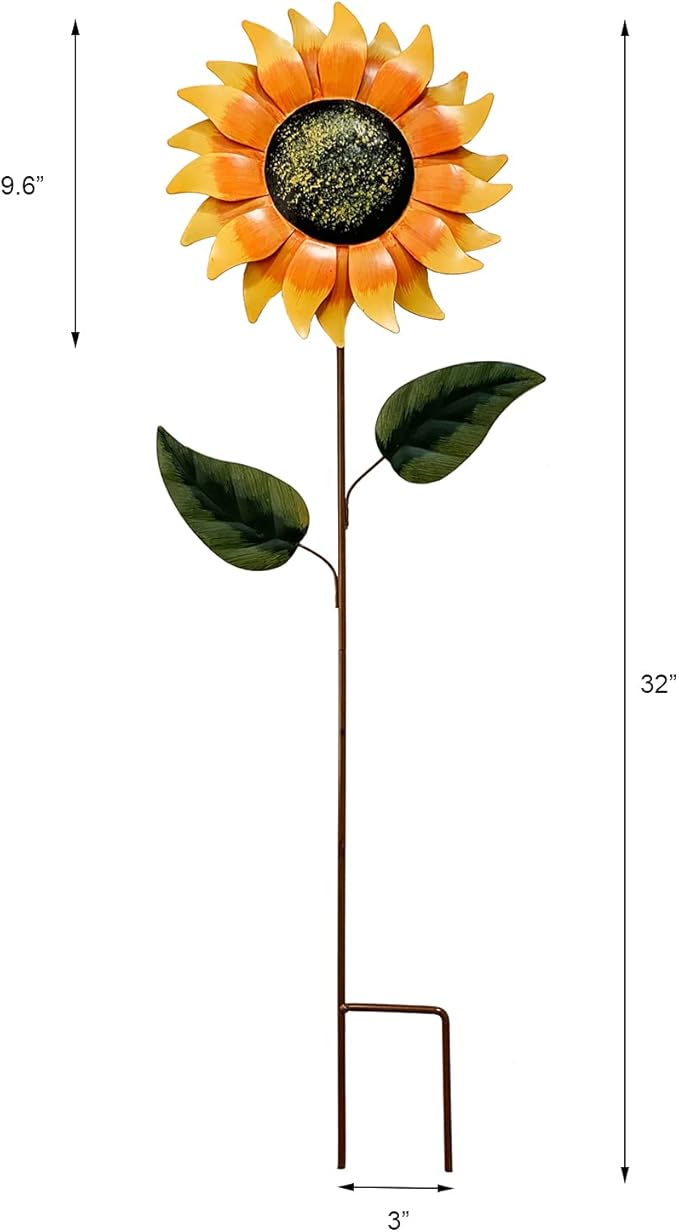 T&Garice Vintage Metal Sunflower Stake Sunflower Art Decor for Outdoor Patio Yard Lawn Garden Decoration 32 Inches