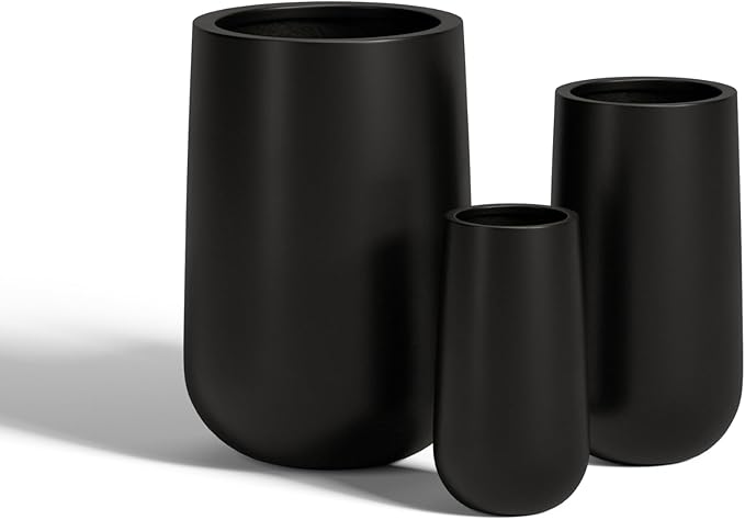 DTY Signature Mount Princeton Tall Planter - Small Black 7.3 Inch Height Modern Indoor & Outdoor Fiberstone Planter for Outdoor Plants