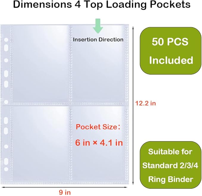 200 Pockets Seed Storage Organizer Sleeves for 3/4 Ring Binder, 50 Pack Garden Seed Packet Organizer(A4), Slot Size 6"×4.1",Large Top Loading Clear Seed Holder Sheet Protectors, Seed Saving Sleeves