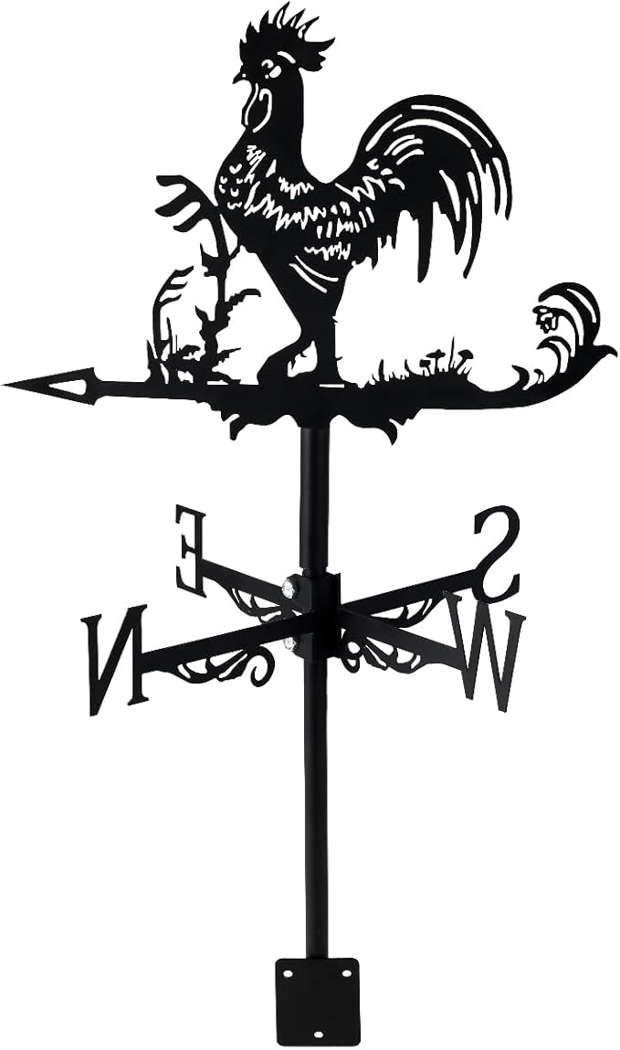 Metal Rooster Shape Weathervane, Roof Mount Weather Chicken Wind Vane Direction Indicator,Outdoor Scene Garden Chicken Weather Vane Ornament for for Shed Farmhouse Yard Patio Decor (Rooster)
