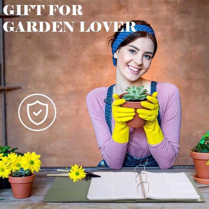 Seed Storage Organizer, Binder with 50 Pack Sheet Protectors That Stores 200 Seed Envelopes, PU Leather Cover, 2.5" D-Ring Binder, Gift for Garden Lover