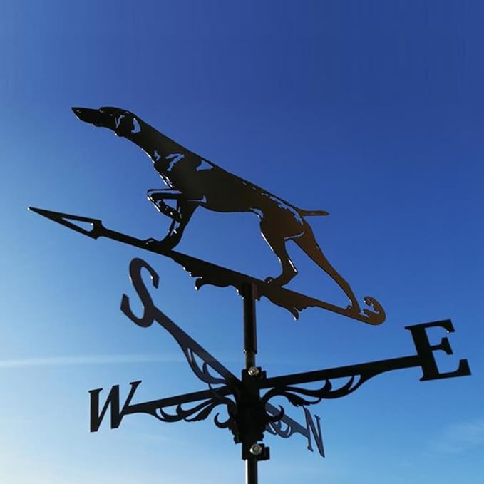 Dog Weathervane Animal Metal Weather Vane Vintage Black Weather Vane Hollow Wind Direction Indicator for Outdoor Garden Roof Paddock Decoration Weather Vane
