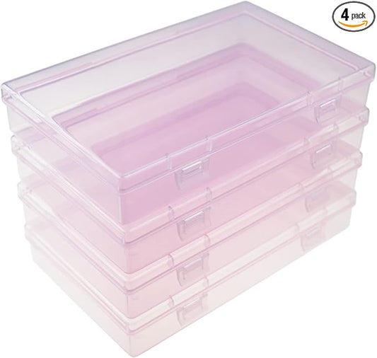 Goodma 4 Pieces Rectangular Plastic Boxes Empty Storage Organizer Containers with Hinged Lids for Small Items and Other Craft Projects (Pink, 7.1 x 4.3 x 1.2 inch)
