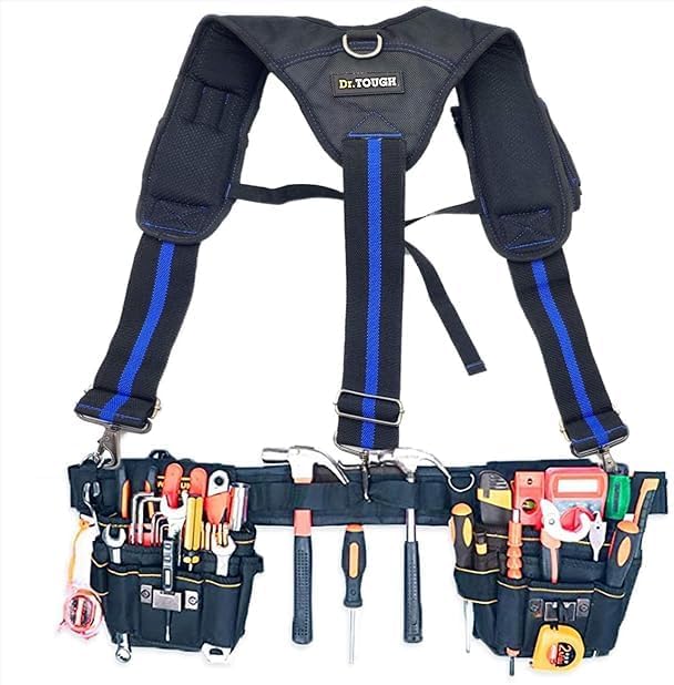 Dr.TOUGH Tool Belt Suspenders for Men Carpenter Tool Belt with Suspenders Padded Tool Belt Suspenders With Magnet Pocket (Without Tools)