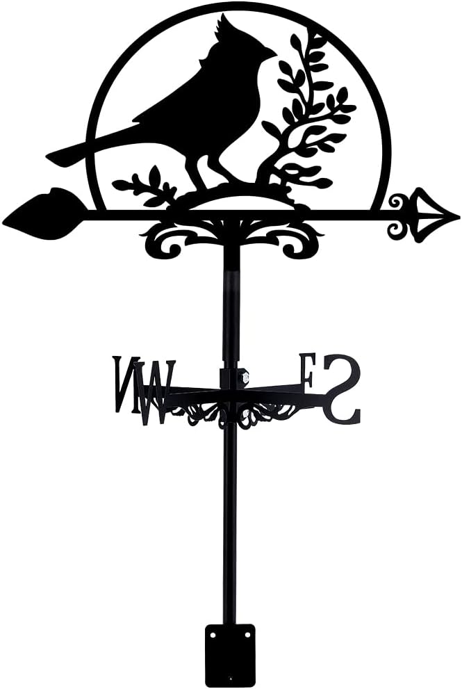 SUPERDANT Northern Cardinal Weathervane Wrought Iron Wind Vane Bird Animal Metal Weather Vane Roof Garden Direction Sign Weathercock Outdoor Farmhouse Decoration Garden Wind Measuring Tool