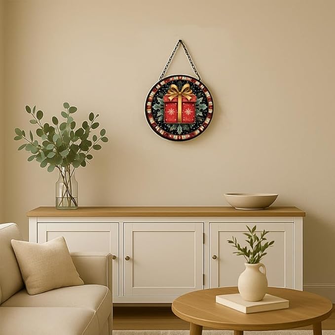 Stained Glass Window Hanging – 11.8 in Panel with Chain， Bathroom Front Door Living Room Garden Holiday Decor， Gift for Mom Wife Lovers