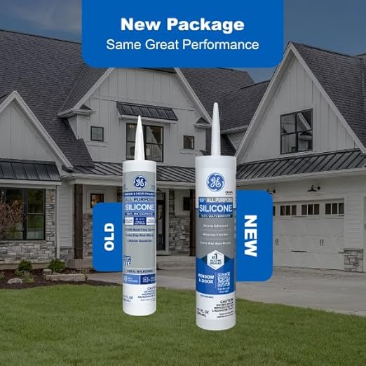 GE All Purpose Silicone Caulk, Clear, 10 fl oz Cartridge, 1 Pack - 100% Waterproof Silicone Sealant, Stronger Adhesion, Freeze & Sun Proof