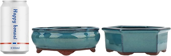 Bonsai Planter 5.7" 6" Small Succulent Glazed Pots Set of 2 + 6 Soft Mesh Drainage Screens