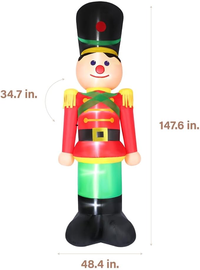 Fraser Hill Farm 12-Ft. Tall Nutcracker Blow Up Inflatable with Lights, Outdoor Christmas Inflatable Decoration for Lawn and Yard, Giant Festive Holiday Decor