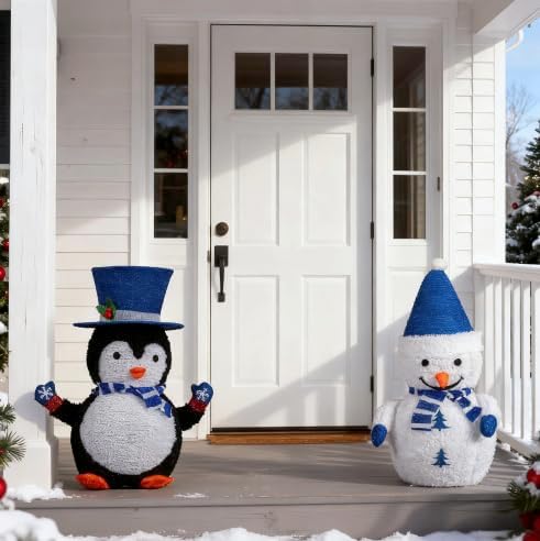 VINGLI 2 Pack 28 Inch Lighted Snowman Penguin Christmas Decorations, Prelit LED Outdoor Indoor Yard Lawn Garden Pathway Front Porch Home Holiday Winter Xmas Christmas Party Decor Display Set