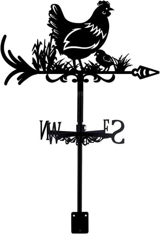 SUPERDANT Hen Weather Vane Chicken Wind Vanes for Yard Animals Metal Weathervane Roof Mount for Gardens Outside Black Weathervanes Farmhouse Farm Barn Sheds Patio Coop Outdoor Decorations