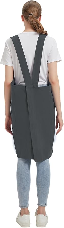 Cotton Linen Apron Cross Back Baking Cooking Gardening Apron for Women with Pockets Pinafore Dress