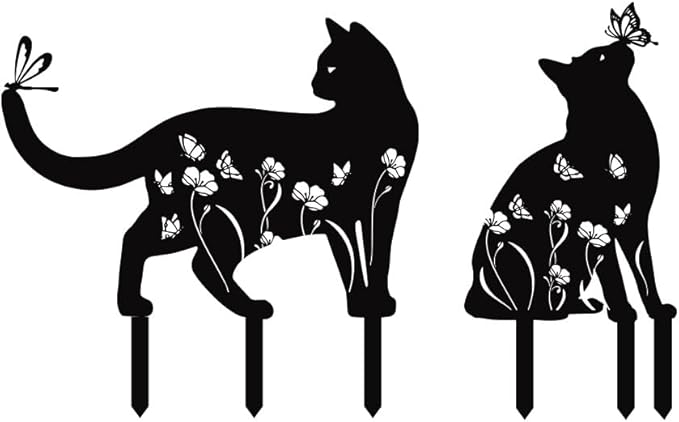Cat Metal Garden Stakes Decorative(2 Pack),Cat Gifts for Women/Men/Cat Lovers Gifts,Black Cat Silhouette Statues Garden Decor for Outside,Outdoor Decor,Yard Art,Patio,Lawn Ornaments,Small