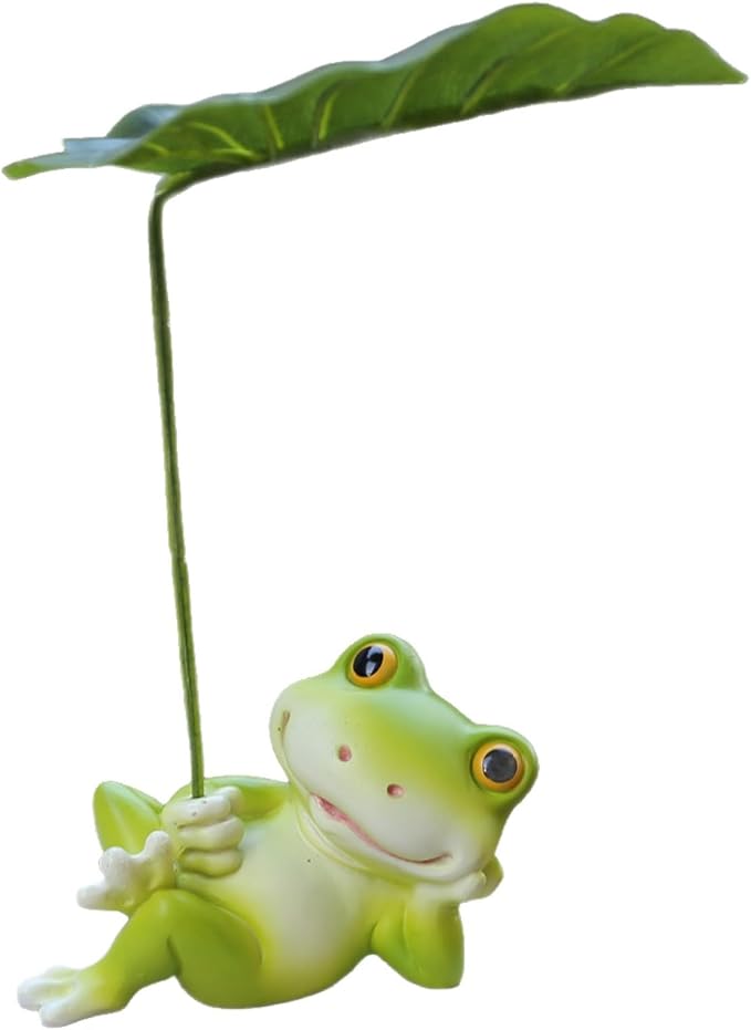 Outdoor Frog Statue 6.1in,Frog Under The Lotus Leaf Statue,Outdoor or Home Decor,Easter Decor