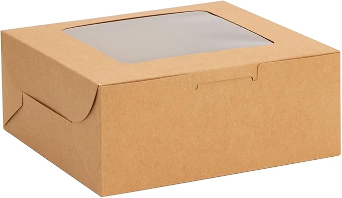 Juvale Cookie Boxes with Window - 50-Pack 6x6x2.5 in, Brown Paperboard - Bakery Boxes for Cookies, Cupcakes & Muffins