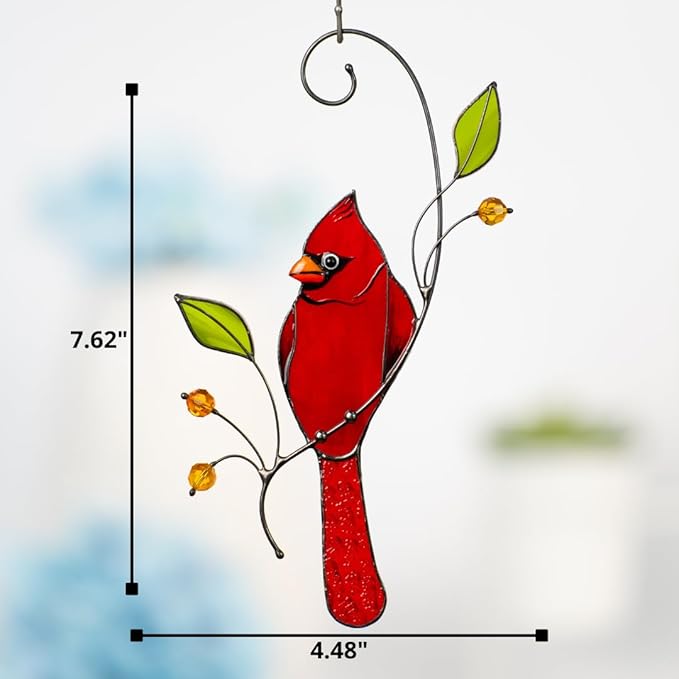 Christmas Stained Glass Ornaments Stained Glass Birds Handmade Product Home & Garden Gift for Mom Grandma (Red Northern Cardinal)