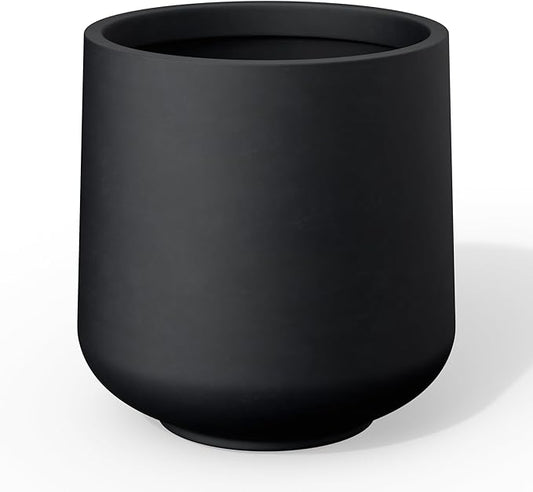 Kante 11.6" Dia Round Concrete Planter, Outdoor Indoor Large Plant Pots Containers with Drainage Hole and Rubber Plug for Home Garden Patio, Burnished Black