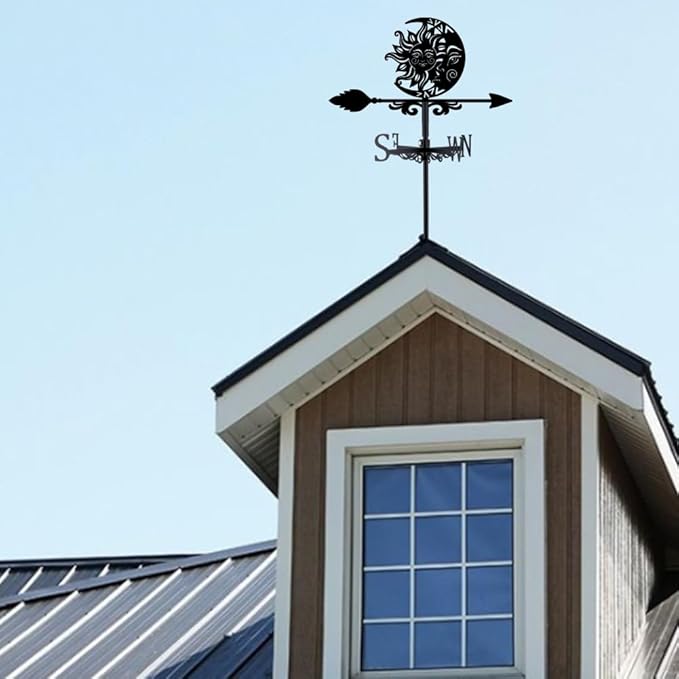SUPERDANT Sun and Moon Weather Vane Totems Wind Vanes for Yard Metal Weathervane Roof Mount for Gardens Outside Black Weathervanes Farmhouse Farm Barn Sheds Patio Decorations Gift