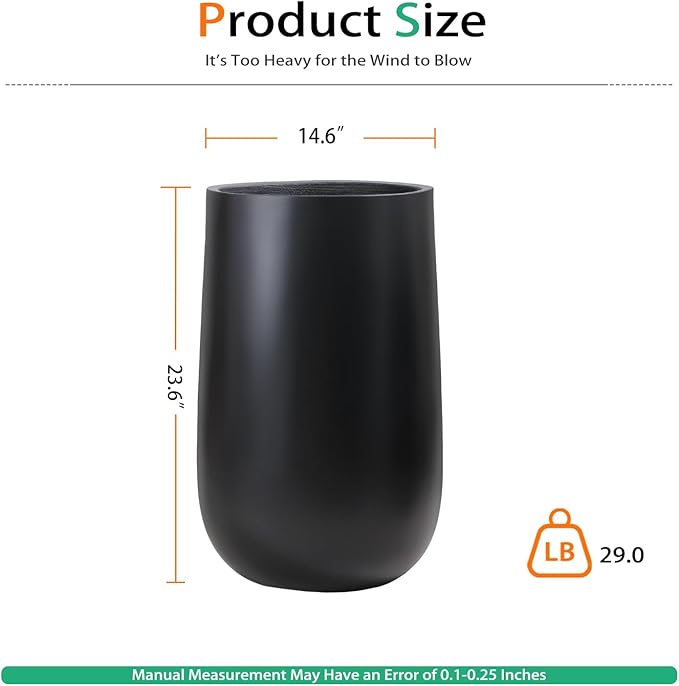 Concrete Tall Planter Outdoor Indoor, Large Cement Plant Pots for Trees Flowers (Black, 24 inch)