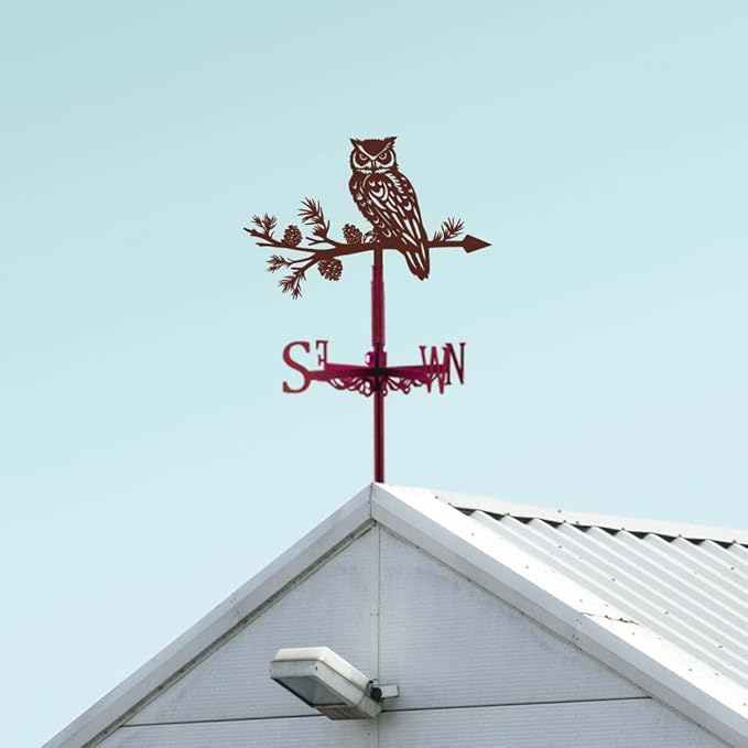SUPERDANT Owl Weather Vane Animal Wind Vanes for Yard Animals Metal Weathervane Roof Mount for Gardens Outside Reddish Copper Weathervanes Farmhouse Farm Barn Sheds Patio Decorations